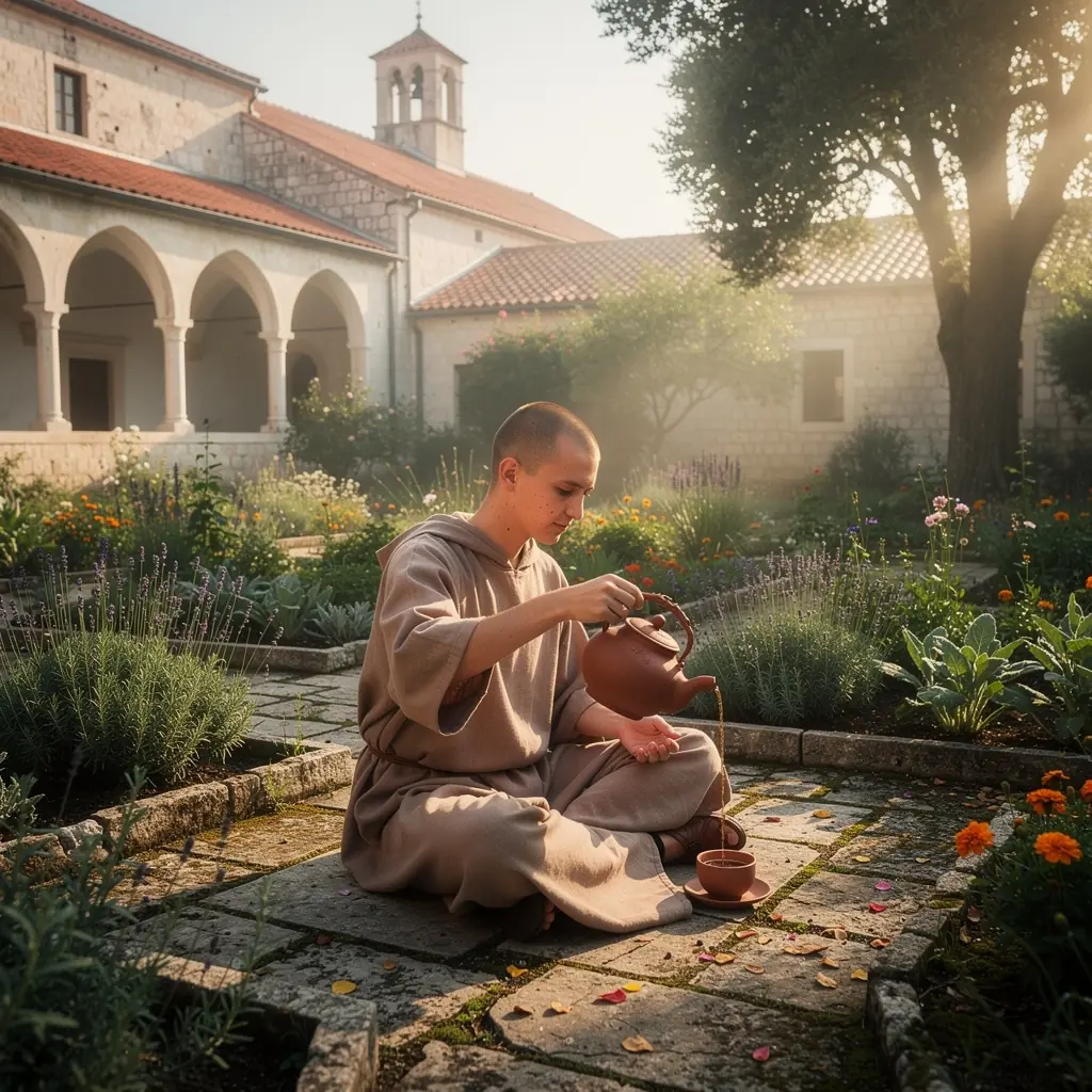 Mirisna šalica čaja od ljekovitog bilja u sunčanom vrtu.